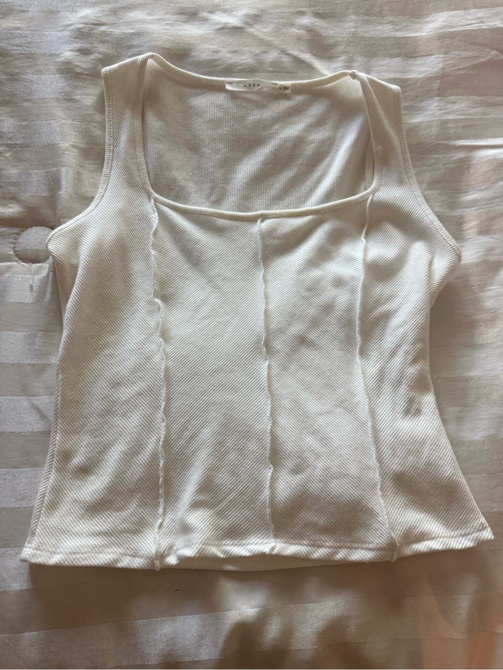 Lush Cream Ribbed Square-Neck Crop Tank